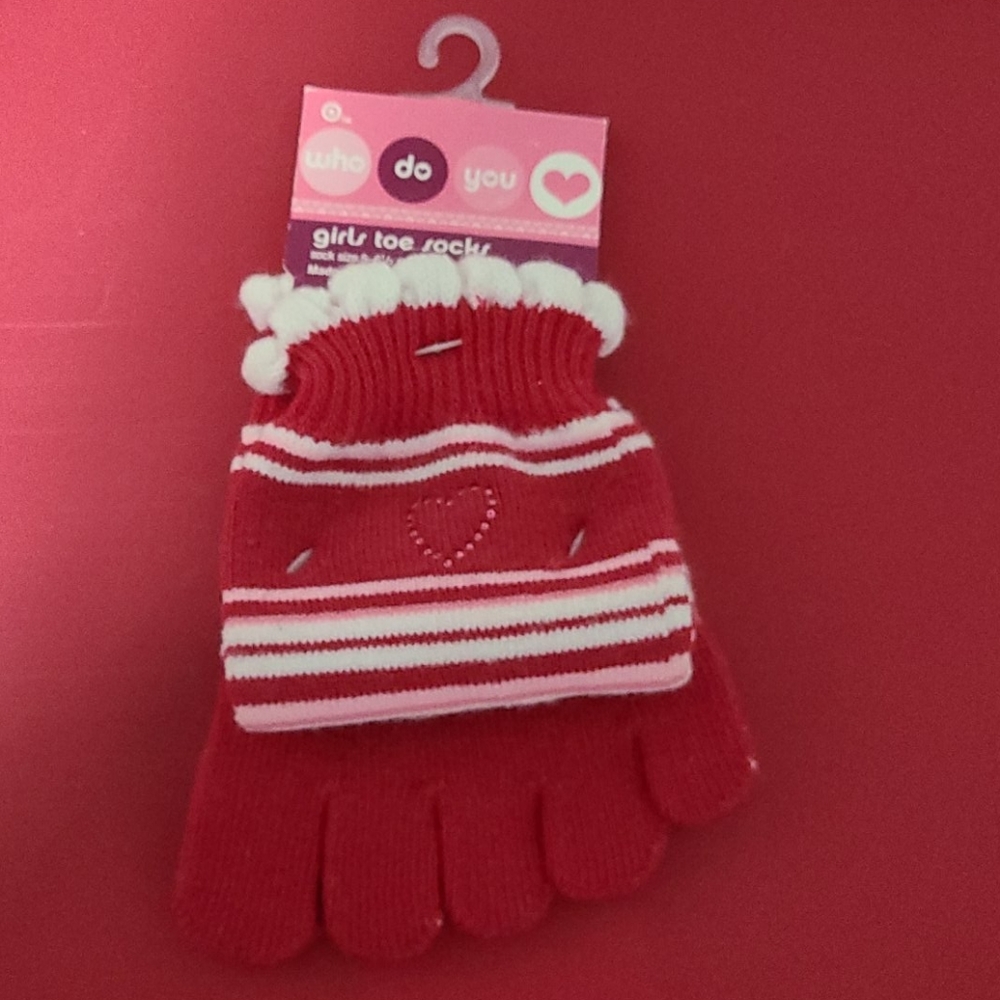 Heart rhinestone stripped toe socks